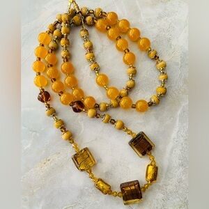 Amber Beaded Venetian Glass Necklace